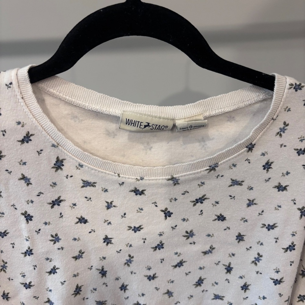 White Stag Floral Long Sleeve Top Cottagecore Vintage Size L